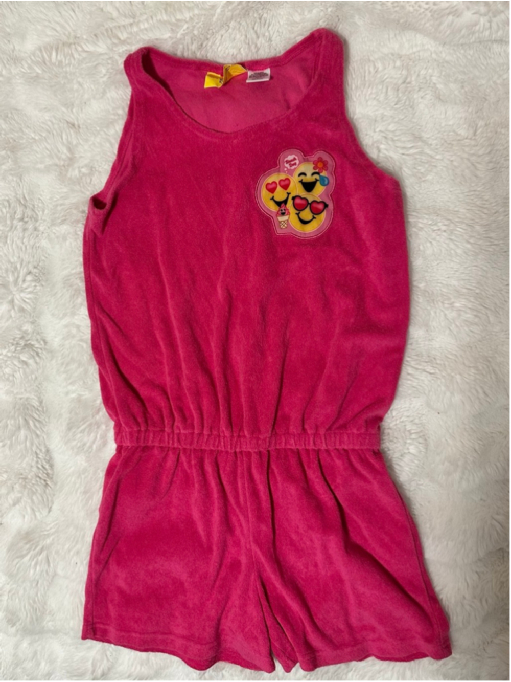 Girls Emojination Pink Terry Cloth Swimsuit Cover Up Size L with Emoji Patch